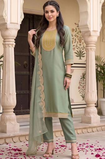 women ethnic motifs embroidered regular sequinned kurta with trousers & with dupatta