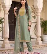 women ethnic motifs embroidered regular sequinned kurta with trousers & with dupatta