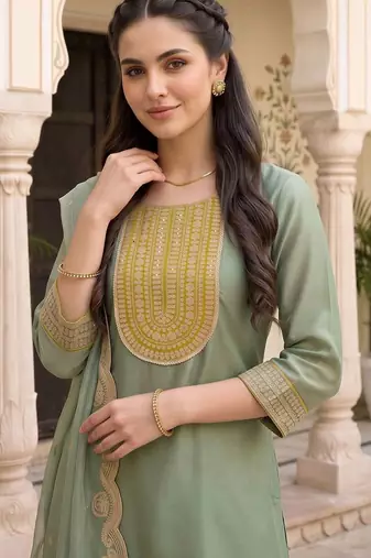 women ethnic motifs embroidered regular sequinned kurta with trousers & with dupatta