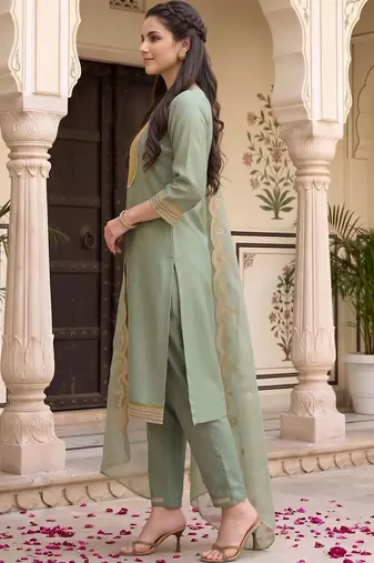 women ethnic motifs embroidered regular sequinned kurta with trousers & with dupatta