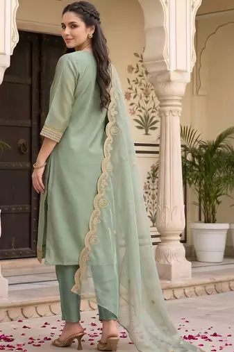 women ethnic motifs embroidered regular sequinned kurta with trousers & with dupatta