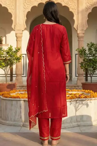 women ethnic motifs embroidered regular liva kurta with trousers & with dupatta