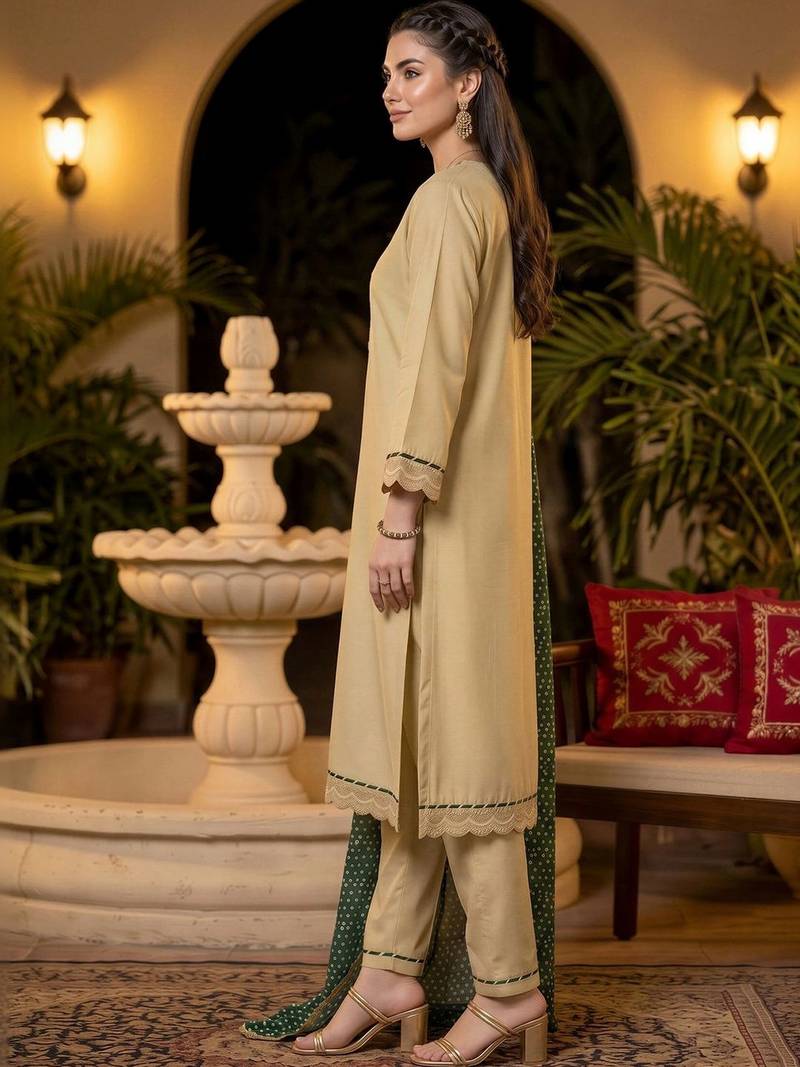 women ethnic motifs embroidered regular thread work kurta with trousers & with dupatta