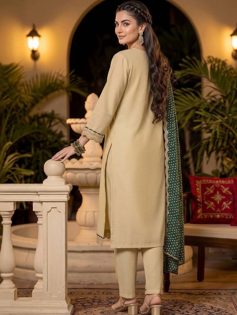 women ethnic motifs embroidered regular thread work kurta with trousers & with dupatta