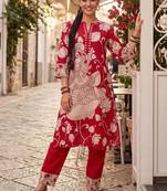 women ethnic motifs printed regular cotton kurta with trousers