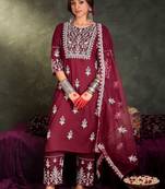 women ethnic motifs embroidered regular thread work kurta with trousers & with dupatta