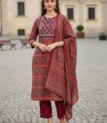 women ethnic motifs printed regular cotton kurta with trousers & with dupatta