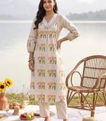 women ethnic motifs printed regular cotton kurta with trousers