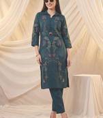 women ethnic motifs embroidered regular thread work kurta with trousers