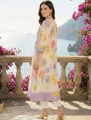 women floral printed regular cotton kurta with trousers 2