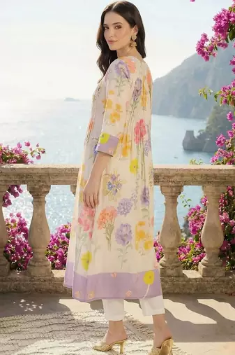 women floral printed regular cotton kurta with trousers