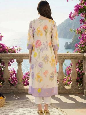 women floral printed regular cotton kurta with trousers 3