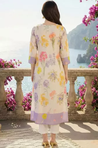 women floral printed regular cotton kurta with trousers