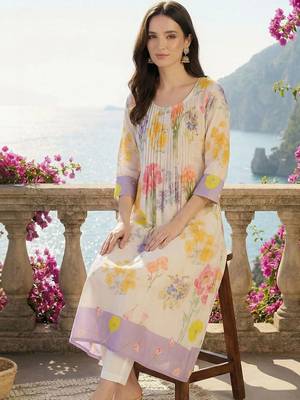 women floral printed regular cotton kurta with trousers 5