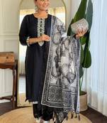women ethnic motifs embroidered regular thread work kurta with trousers & with dupatta