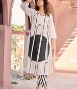 women printed regular cotton kurta with trousers