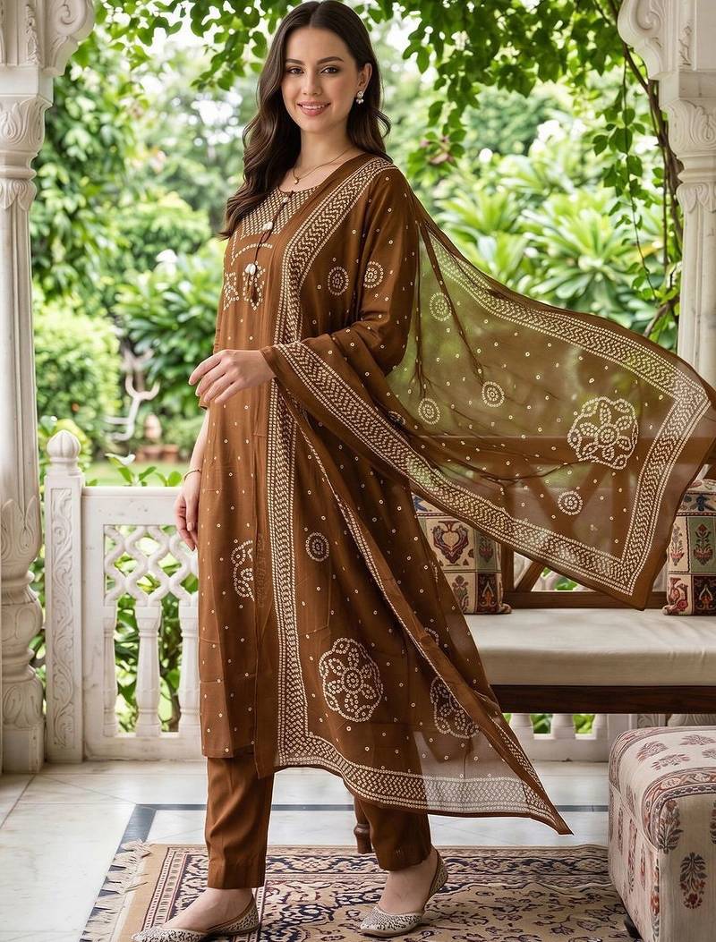 women ethnic motifs printed regular cotton kurta with trousers & with dupatta