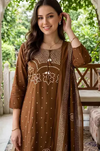 women ethnic motifs printed regular cotton kurta with trousers & with dupatta