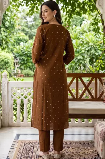 women ethnic motifs printed regular cotton kurta with trousers & with dupatta