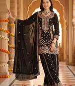 women ethnic motifs embroidered regular thread work kurta with sharara & with dupatta