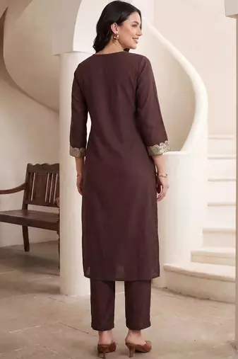 women ethnic motifs regular sequinned kurta with trousers
