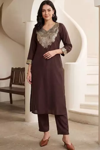 women ethnic motifs regular sequinned kurta with trousers