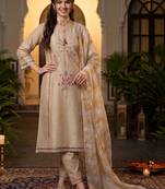 women ethnic motifs embroidered regular thread work kurta with trousers & with dupatta