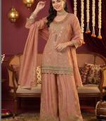 women ethnic motifs embroidered regular mirror work kurta with sharara & with dupatta