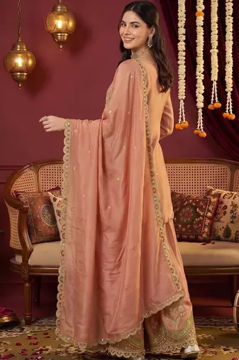 women ethnic motifs embroidered regular mirror work kurta with sharara & with dupatta