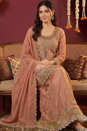 women ethnic motifs embroidered regular mirror work kurta with sharara & with dupatta
