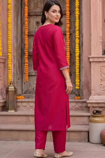 women ethnic motifs embroidered regular thread work liva kurta with trousers & with dupatta