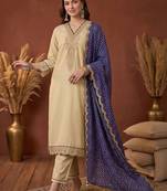 women ethnic motifs embroidered regular thread work kurta with trousers & with dupatta