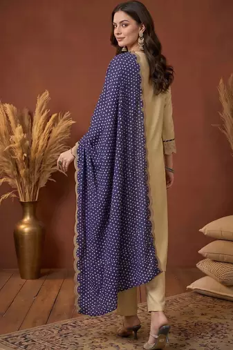 women ethnic motifs embroidered regular thread work kurta with trousers & with dupatta