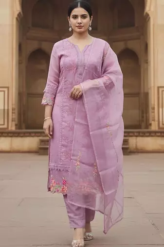 women floral embroidered regular thread work kurta with trousers & with dupatta