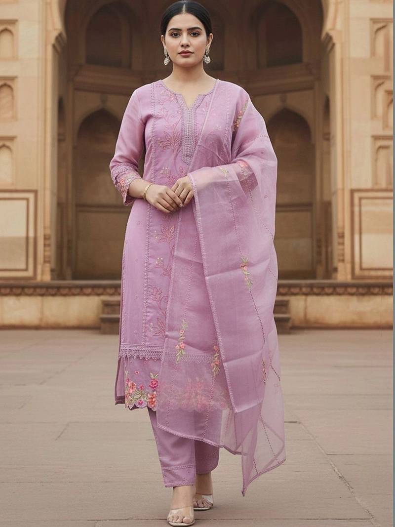 women floral embroidered regular thread work kurta with trousers & with dupatta