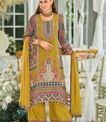 women ethnic motifs printed regular mirror work kurta with palazzos & with dupatta