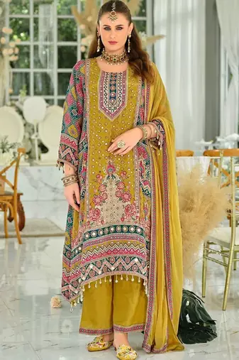 women ethnic motifs printed regular mirror work kurta with palazzos & with dupatta