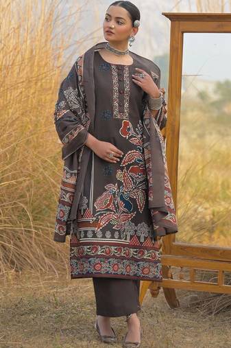 women ethnic motifs printed regular cotton kurta with trousers & with dupatta