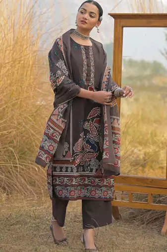 women ethnic motifs printed regular cotton kurta with trousers & with dupatta