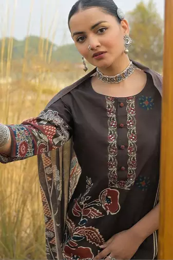 women ethnic motifs printed regular cotton kurta with trousers & with dupatta