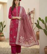 women ethnic motifs embroidered regular thread work cotton kurta with trousers & with dupatta