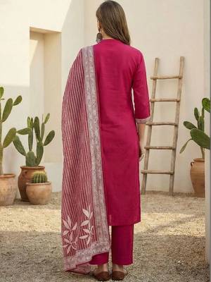 women ethnic motifs embroidered regular thread work cotton kurta with trousers & with dupatta 4