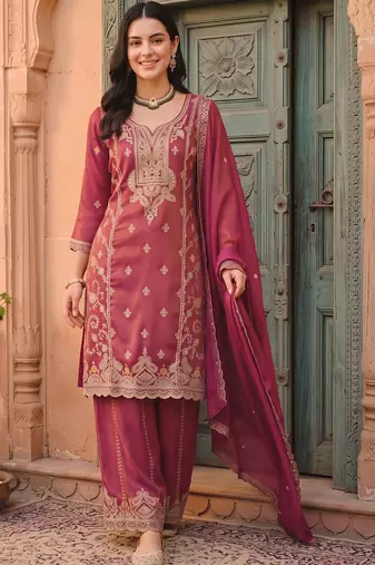women ethnic motifs embroidered regular thread work kurta with patiala & with dupatta