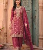 women ethnic motifs embroidered regular thread work kurta with patiala & with dupatta