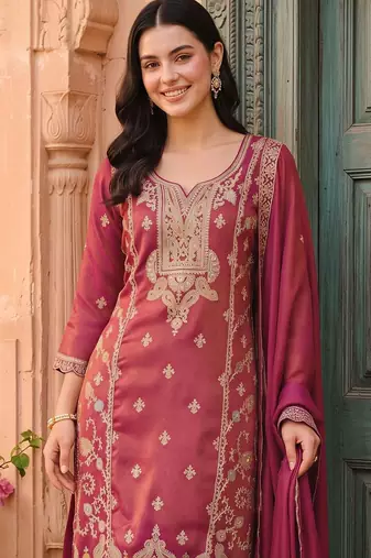 women ethnic motifs embroidered regular thread work kurta with patiala & with dupatta