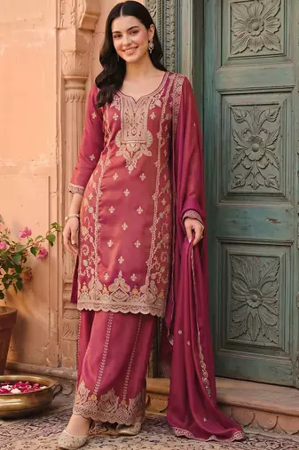 women ethnic motifs embroidered regular thread work kurta with patiala & with dupatta