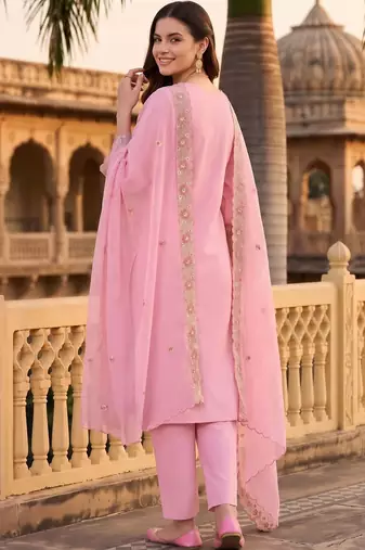 women ethnic motifs embroidered regular thread work cotton kurta with trousers & with dupatta