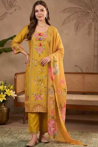 women floral embroidered regular thread work kurta with trousers & with dupatta
