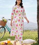 women ethnic motifs printed regular cotton kurta with trousers