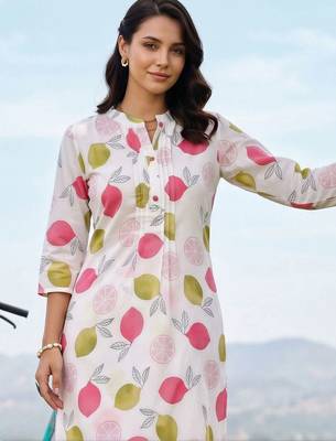 women ethnic motifs printed regular cotton kurta with trousers 2